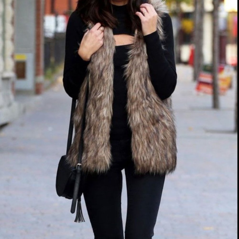 Charming Charlie Brown Faux Fur Open Vest